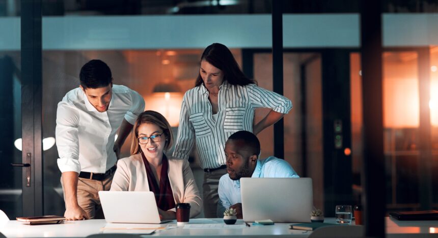 Collaboration,,Team,Diversity,And,Office,At,Night,For,Deadline,,Strategy